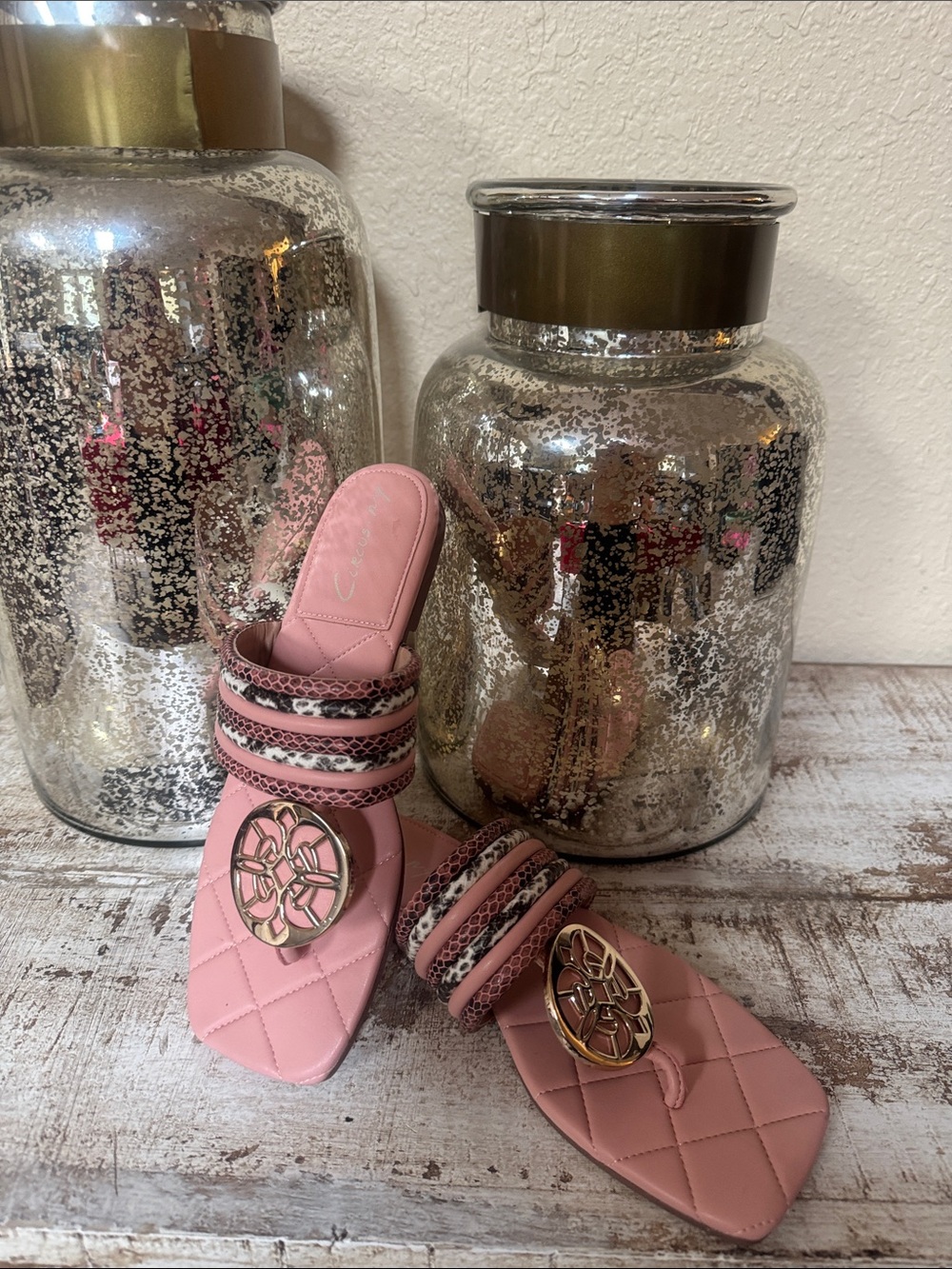 Circus Sam Edelman Pink Quilted Slide Sandals with Gold Medallion